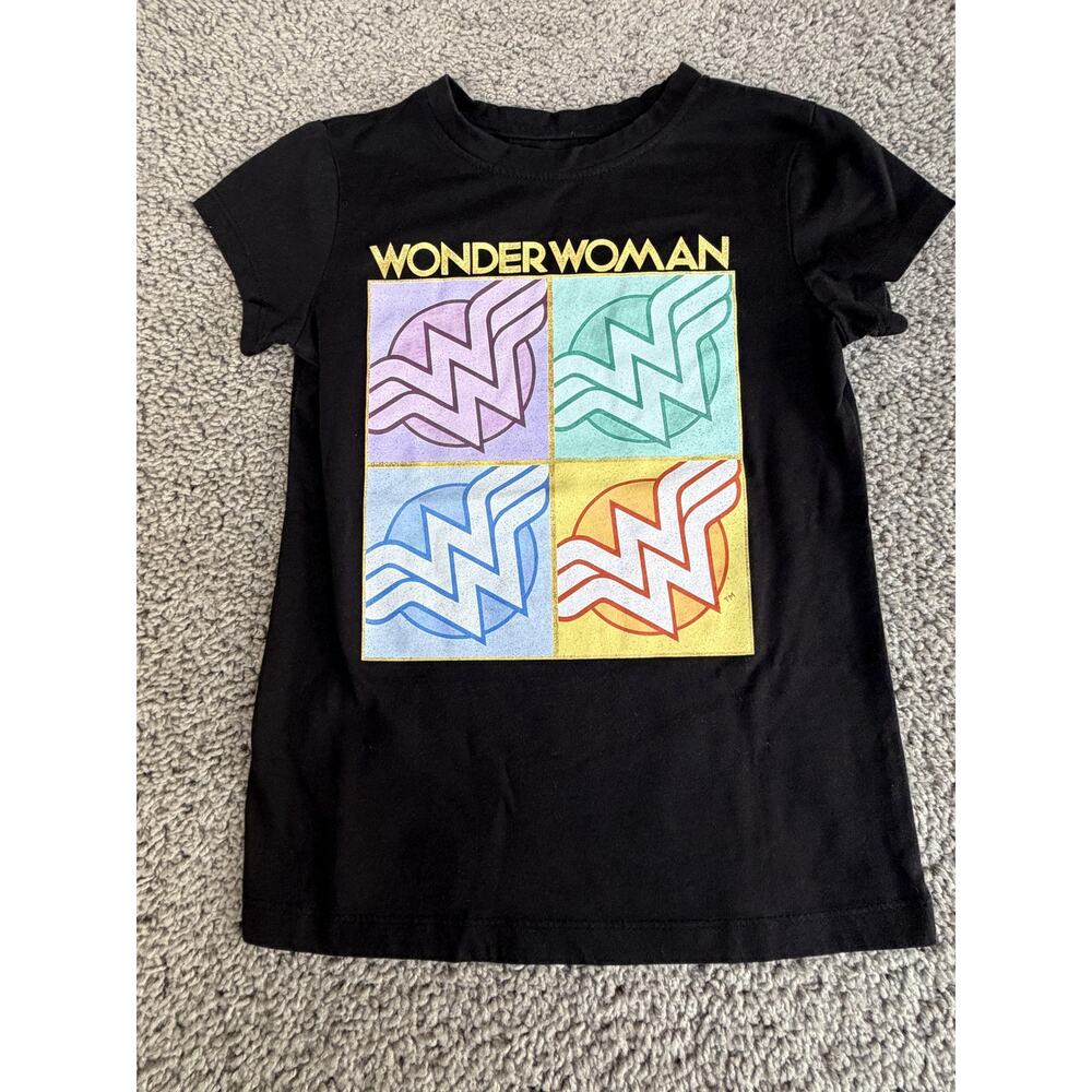 Wonder Woman Shirt Girls XS Black Short Sleeve WW Logo Graphic Tagless